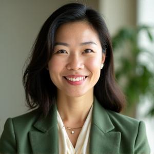 Professional headshot of Dr. Sarah Chen, co-founder of Bloomwell Collective