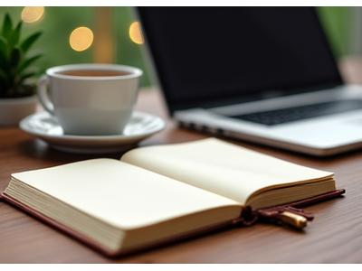 A serene desk scene with a journal and a cup of herbal tea, representing mindful practices for busy professionals.