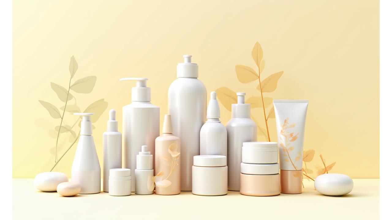 A collection of sleek, modern product boxes and bottles with subtle discount tags, overlaid with a graphic of intertwined abstract leaves, suggesting exclusive, natural savings.