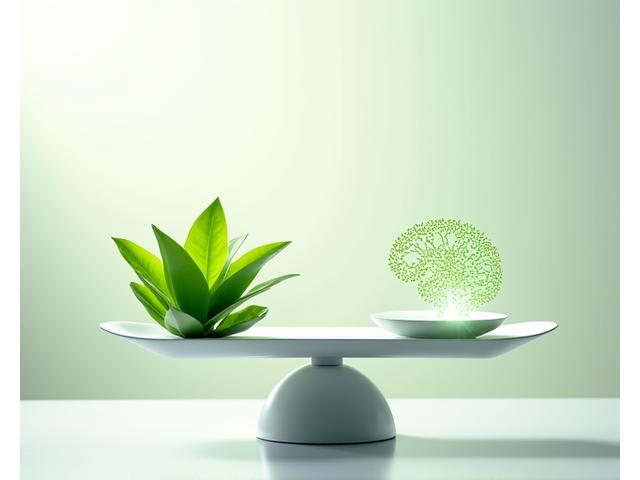 A balanced scale with a green plant on one side and a stylized brain icon on the other, symbolizing holistic wellness and professional boundaries.