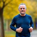 A fit man, David, running outdoors with a joyful expression, symbolizing improved stamina.